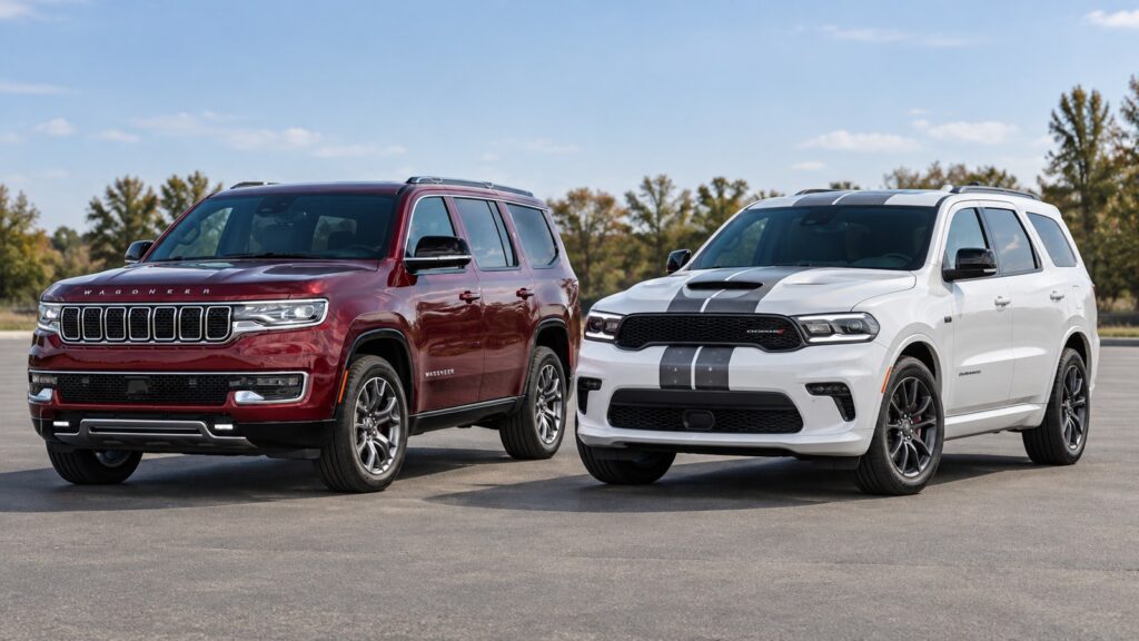 Existing Jeep Wagoneer and Dodge Durango parked side by side
